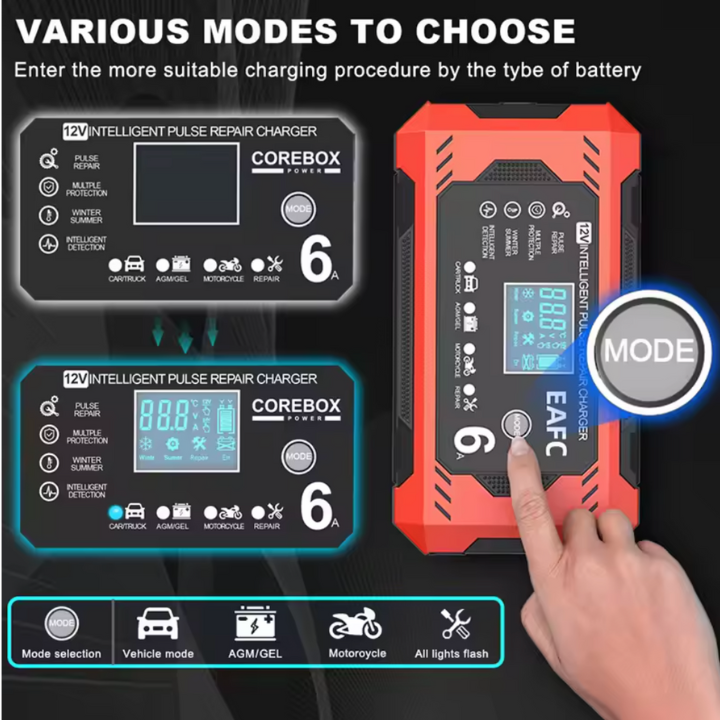 Inteligentný nabíjač batérií do auta 12V/24V - LCD displej a automatická ochrana