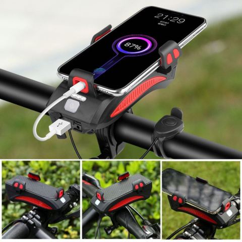 Multifunkční cyklistická lampa – Klakson a držák na telefon 