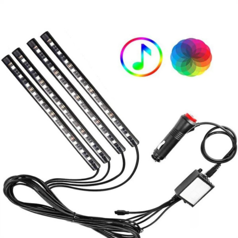 ערכת LED לאווירה לרכב – אורות רב-צבעוניים מגיבים לקול 