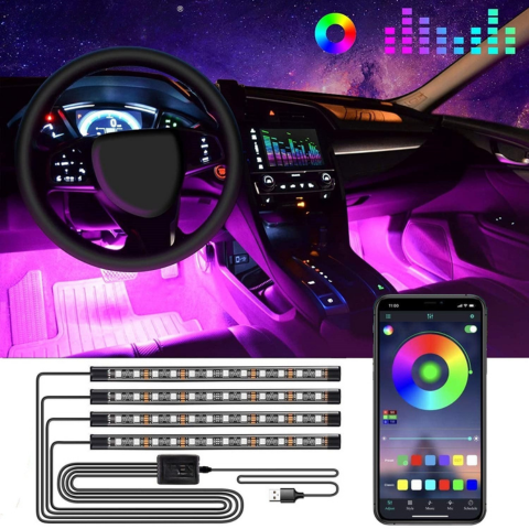ערכת LED לאווירה לרכב – אורות רב-צבעוניים מגיבים לקול 