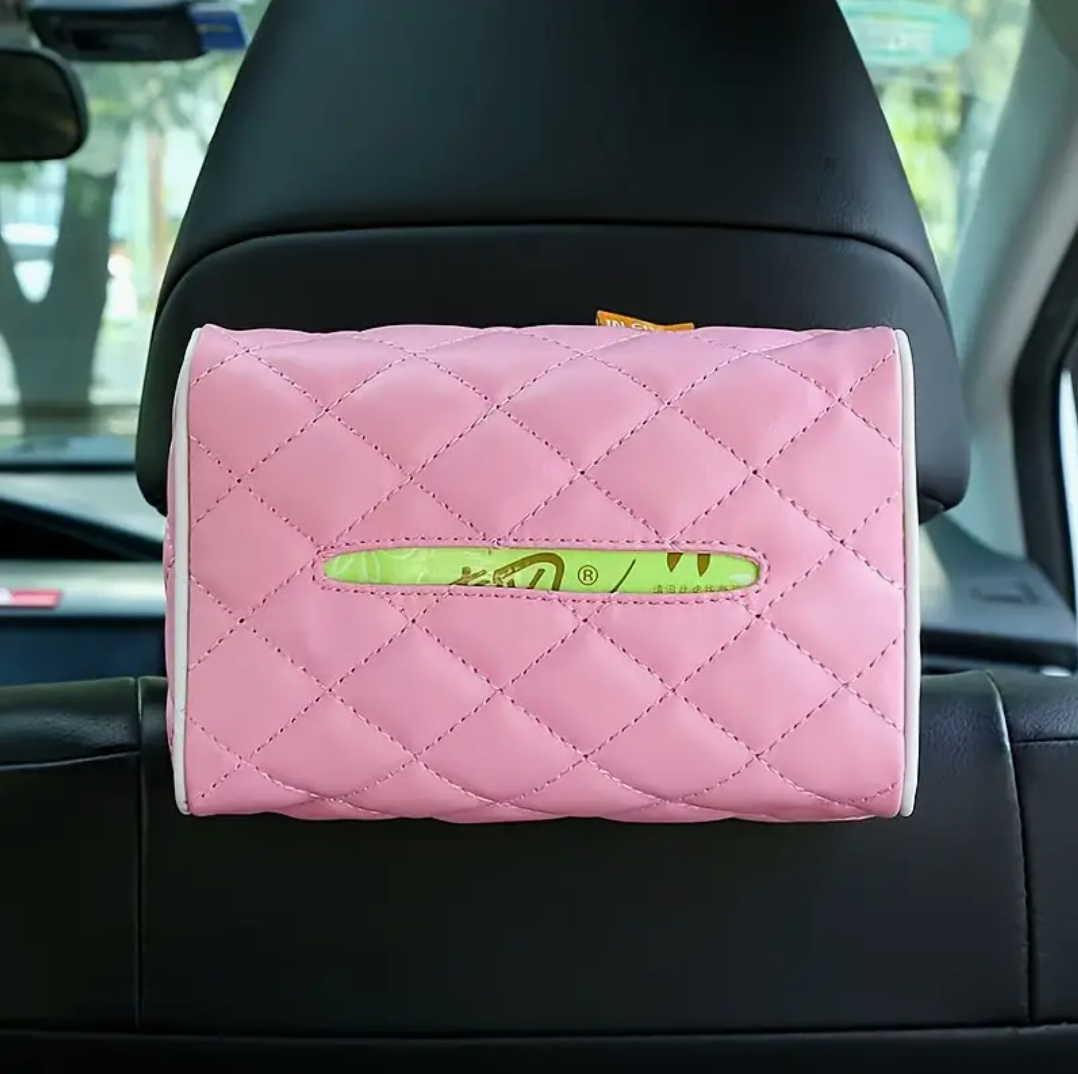 PUレザー製の車用ティッシュボックス - サンシェードまたはヘッドレストに取り付け 